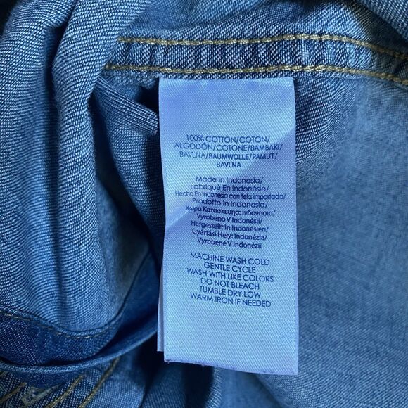 Vintage Denim Shirt Women M Blue Button Up Long Sleeve Grunge Cottage Western - Picture 9 of 9